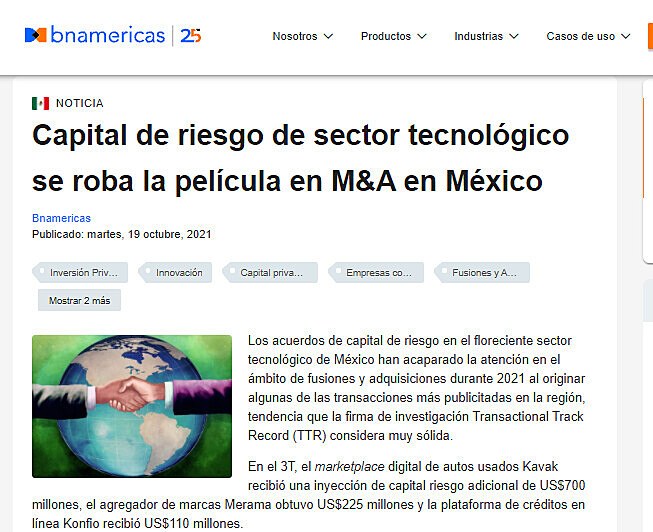 Capital de riesgo de sector tecnológico se roba la película en M&A en México